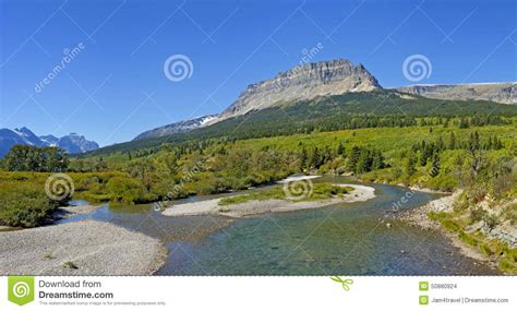 Saint Mary River Glacier National Park Stock Photo Image Of Scenery
