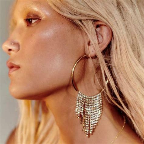 Luxury Gold Crystal Big Hoop Earrings Stainless Steel For Women