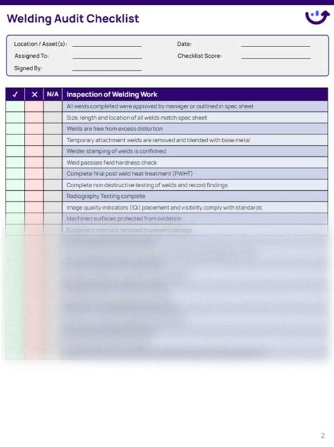 Welding Audit Checklist Xenia Templates