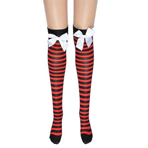 women halloween christmas thigh high stockings striped polka dot for cross skeleton sweet bow