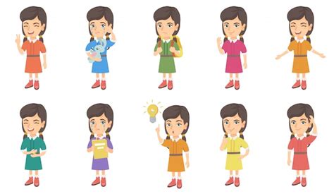 Premium Vector Little Caucasian Girl Character Set