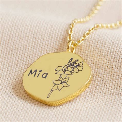 Personalised Gold Birth Flower Organic Shape Necklace By Lisa Angel
