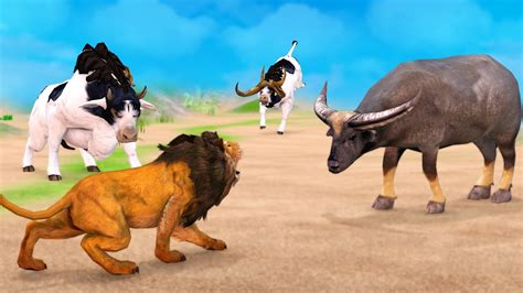 Giant Bulls Vs Lion Cartoon Cow Sad Story The Battle Protects The