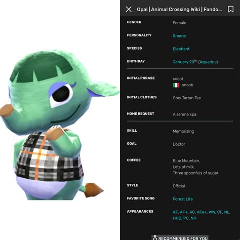 Opal - Bio/Information | Animal crossing, Elephant birthday, Elephant
