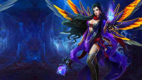 Purple Angel Girl With Wings Magic Wand Fantasy Art