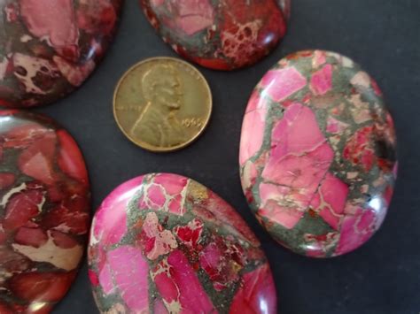 40x30mm Pink And Gold Lined Regalite Cabochon Dyed And Synthetic Stone