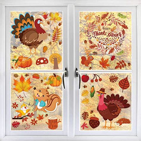 118 Pcs Thanksgiving Window Clings Double Side Fall Window Stickers