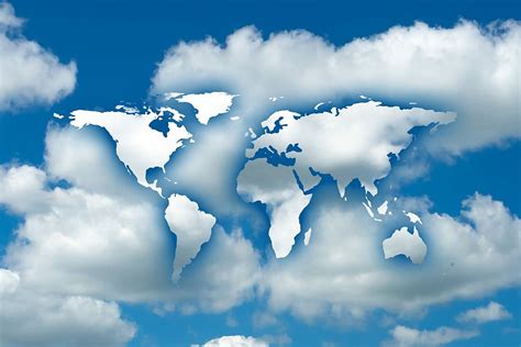 Hd Wallpaper Map Of The World On White And Blue Sky Edited Photo