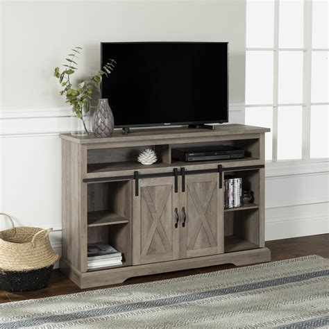 Manor Park Farmhouse Barn Door Tv Stand For Tvs Up To 58″ Grey Wash