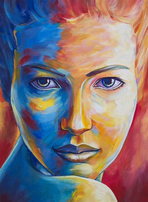 Portrait In Orange And Blue Acrylic Portrait Painting Abstract Portrait
