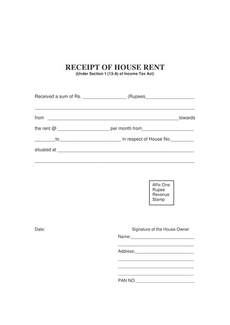 A house lease agreement is a legally binding agreement between a landlord and tenant that lasts for a specific amount of time. Printable House Rent Receipt | Templates at ...
