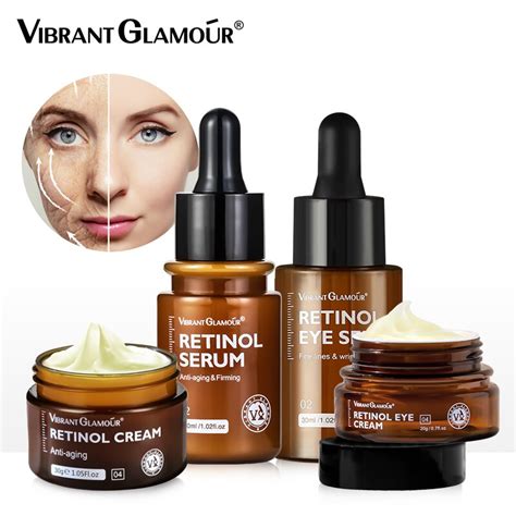 Vibrant Glamour 4pcs Retinol Facial Skin Care Set Face Cream Eye Serum Firming Lifting Anti