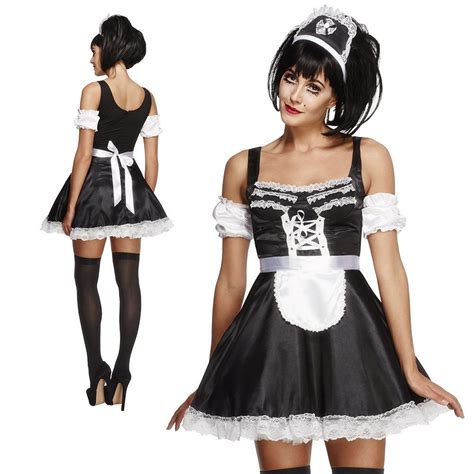 Ladies French Maid Costume Sexy Fever Maids Fancy Dress Outfit Uk 8 18
