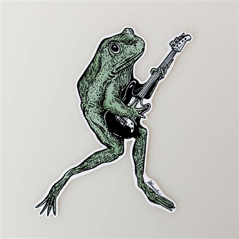 Set Of 2 Big Frog Playing Bass Guitar Laminated Sticker Etsy