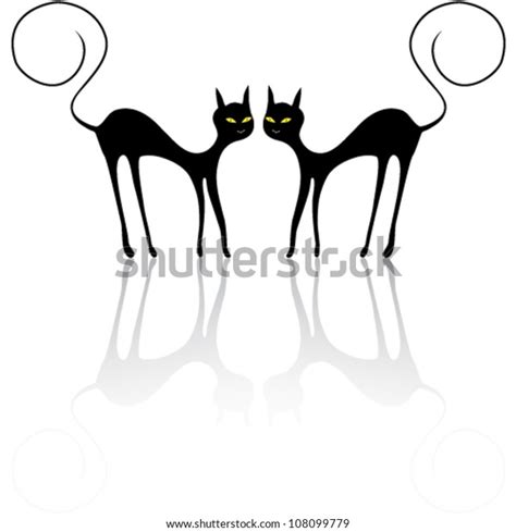 Vector Illustration Two Black Cats Stock Vector Royalty Free