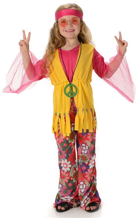 Peace Hippie Girls Fancy Dress 1960s 70s Hippy Childrens Kids Childs
