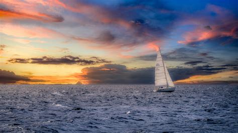 Download Wallpaper 1920x1080 Sailboat Sunset Sea Horizon Full Hd Hdtv Fhd 1080p Hd Background