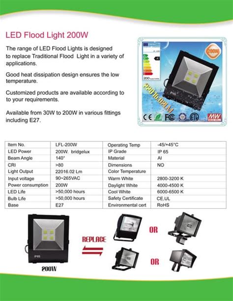 200w Led Flood Light Specification New Pdf