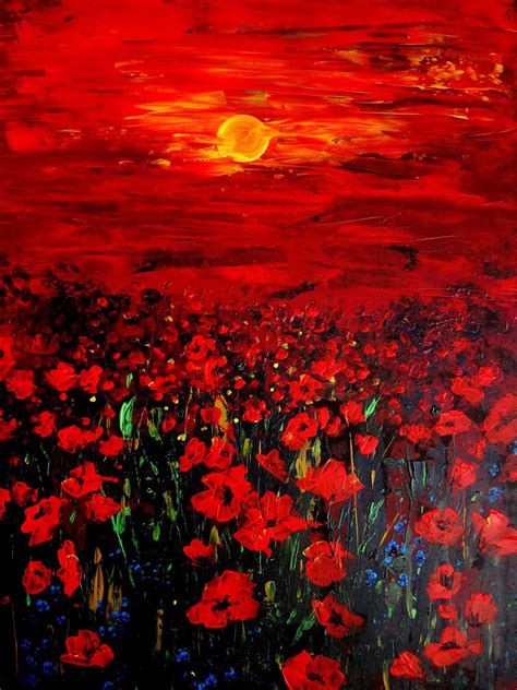Floral design with room for text. Canvas Print Of Original Oil Painting Poppy Field - Sunset ...