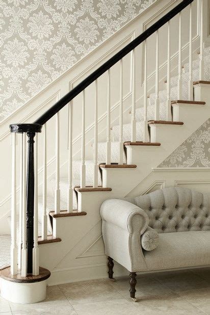 We have 67+ background pictures for you! Image result for damask wallpaper hallway | New homes, Black staircase, Grey damask wallpaper