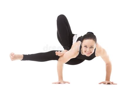 Yogi Female In Yoga Asana Parivritta Eka Pada Koundinyasana Stock Image
