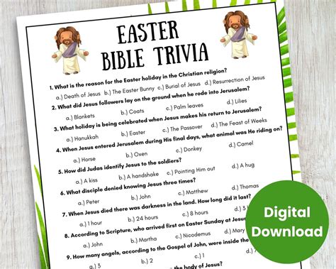 Easter Bible Trivia Game Printable Multiple Choice Christian Etsy
