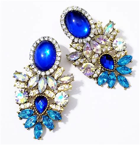 Royal Blue Chandelier Earrings Bridal Drop Earrings Blue Etsy
