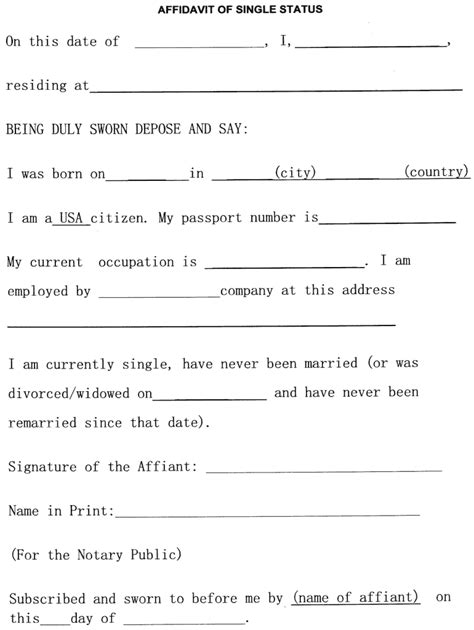 Single Status Affidavit Fill Online Printable Fillable Blank