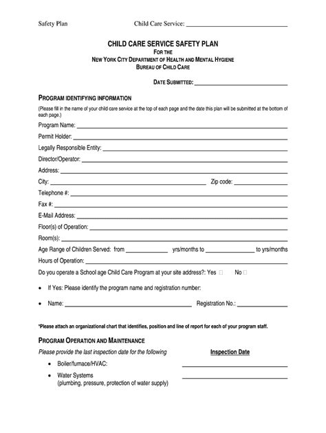 Child Care Service Safety Plan 2020 Fill And Sign Printable Template