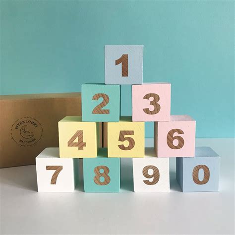Wood Number Blocks 0 To 9 Handmade Wooden Toy Klocki Etsy