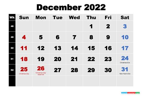 Free Printable December 2022 Calendar Word