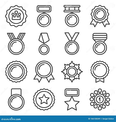 Medal Trophy And Awards Icons Set Line Style Vector Stock Vector