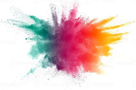 Abstract Multi Color Powder Explosion On White Backgroundfreeze Motion