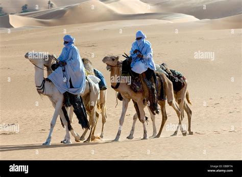 Tuaregs Riding Camels Tuareg Caravan Libyan Arab Jamahiriya Libyan Desert Stock Photo Alamy
