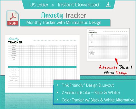 Printable Anxiety Tracker Track Feelings And Counter Anxiety Actions Or