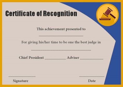 Certificate Of Recognition As Judge Certificate Of Recognition
