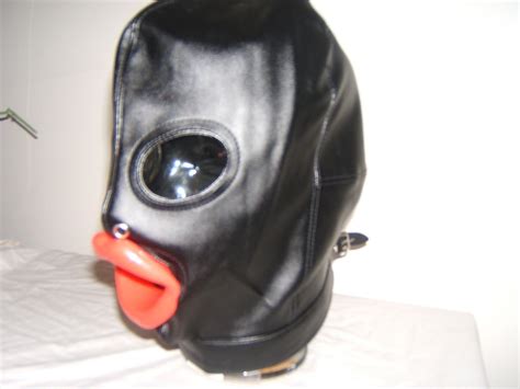 Black Leather Gimp Mask With Latex Sissy Lips In Red Black Or Pink Size M Ebay