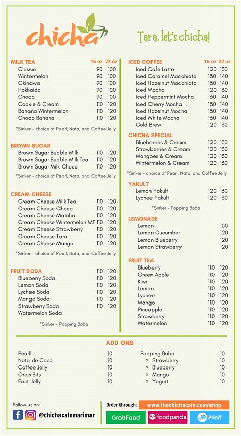 Carta De Chicha Cafe Parañaque