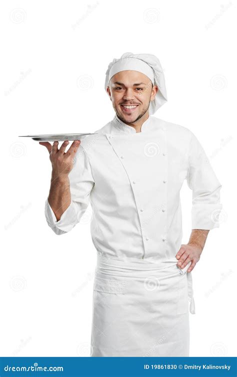 Happy Chef With Tray Isolated Stock Photo Image Of Profession