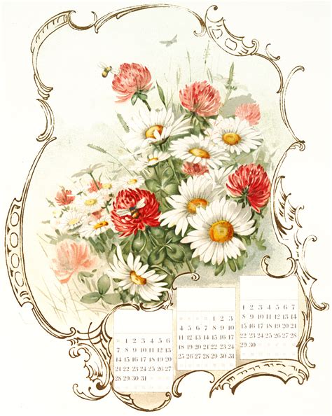 4 Floral Calendar Page Images Shabby The Graphics Fairy