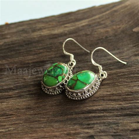 Green Copper Turquoise Earrings Party Wear Turquoise Etsy