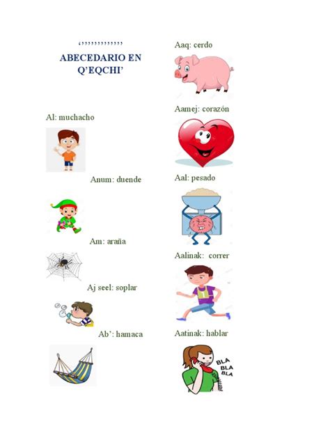 Alfabeto Qeqchi 10 Palabras Con Imagenes De Cada Letra Pdf