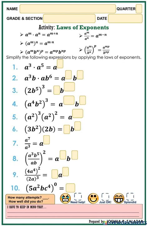 Laws Of Exponents Exercise For 7 Live Worksheets