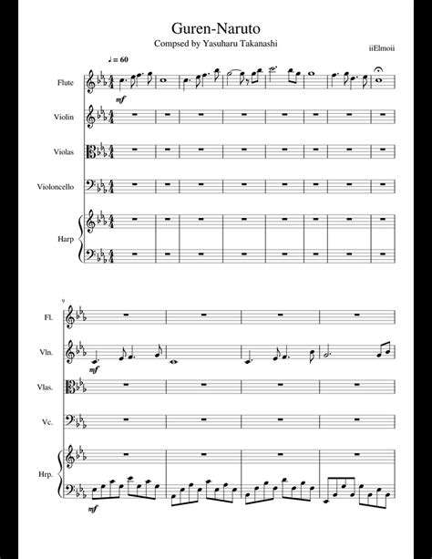 Naruto main theme easy piano letter notes sheet music for beginners, suitable to play on piano, keyboard, flute, guitar, cello, violin, clarinet, trumpet, saxophone, viola and any other similar instruments you need easy letters notes chords for. Guren-Naruto sheet music for Flute, Violin, Strings, Cello download free in PDF or MIDI