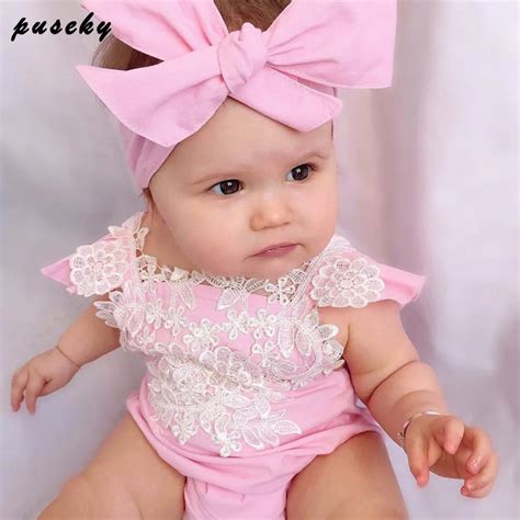 Newborn Infant Baby Girls Lace Floral Clothes Bodysuits Flower Pink