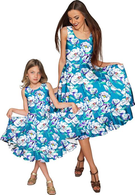 Nashakaite 2022 Mother And Daughter Dresses Floral Printed Round Neck Dress Mommy And Me Clothes