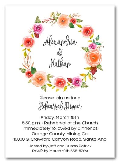 Wedding rehearsal dinner invitation template, instant download, printable wedding rehearsal invite, fully editable template digital #201rd. Apricot Floral Wreath Wedding Rehearsal Dinner Party ...