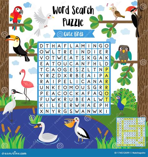 Word Search Puzzle Bird Animals Stock Vector Illustration Of English