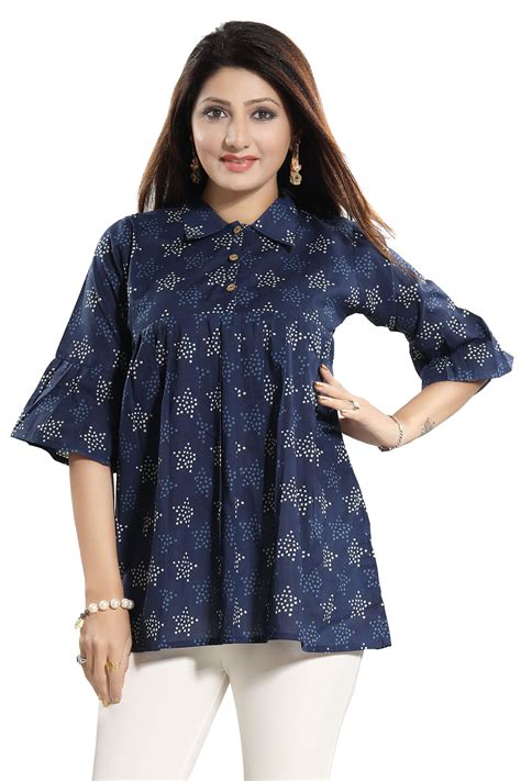 The Charming Chic Navy Blue Cotton Indian Designer Short Tunic