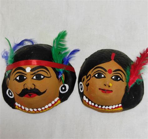 Hearts And Crafts Adivasi Couple Mask Decorative Showpiece 9 Cm
